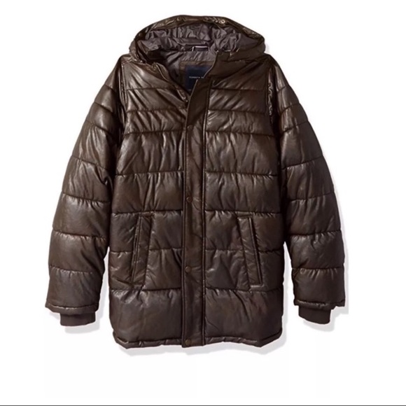 Tommy Hilfiger Leather Parka Winter Coat Fur Hood - Picture 4 of 8